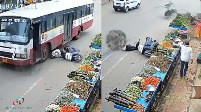दर्दनाक हादसा: तेज रफ्तार बस ने बाइक सवार को कुचला, मौके पर ही सिर फटने से मौत