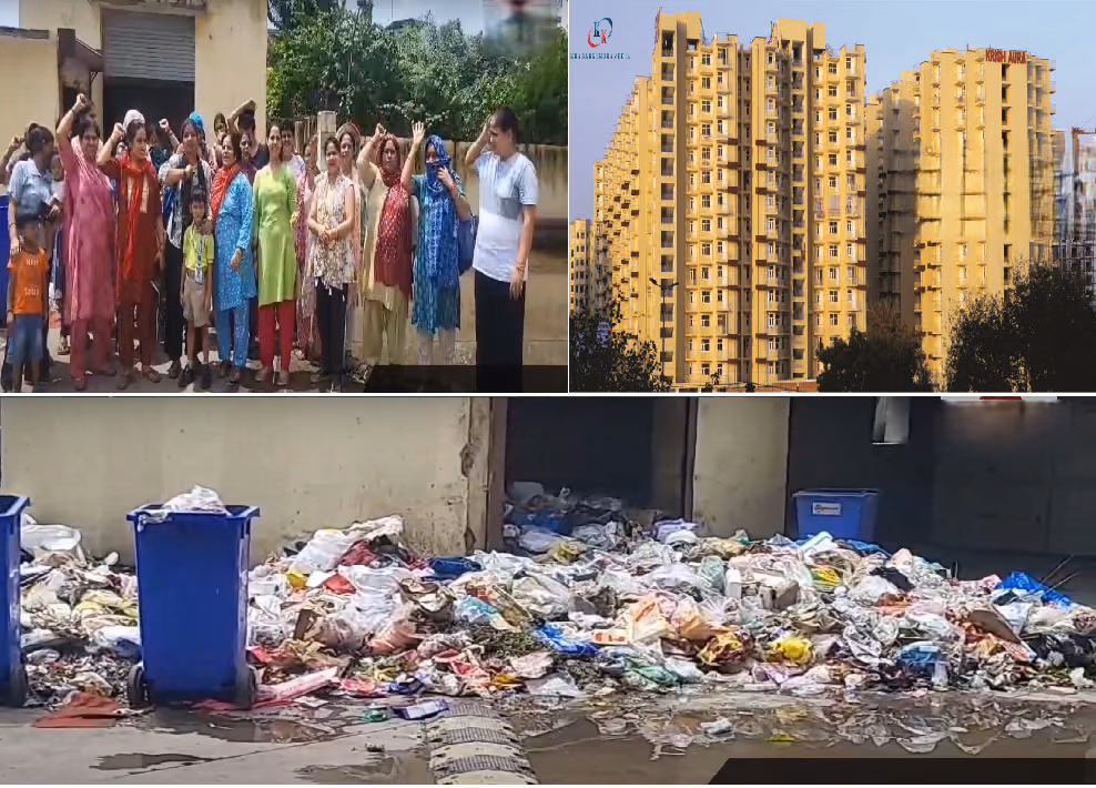 भिवाड़ी: कृष औरा सोसाइटी में साफ-सफाई और सीवर समस्या को लेकर महिलाओं का हंगामा